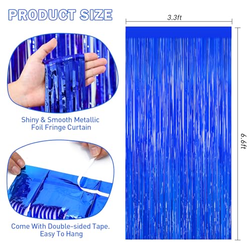 Blue Tinsel Backdrop Foil Fringe Curtains - 2 Packs Door Streamers Backdrop for Birthday Door Decorations, Party Supplies for Bachelorette, Graduation, Christmas, Disco Decor - color: Blue