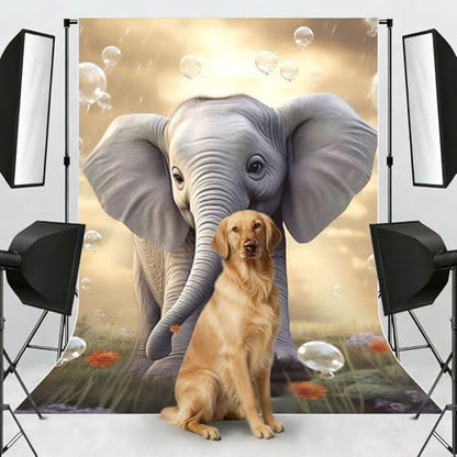 Cute Elephant Play Backdrop Background for Photography 5x7ft Photobooth Professional Photo Backdrop Curtains Video Photography Studio Photo Backgrounds Banner Booth Background Screen Parties - color: Cute Elephant Play