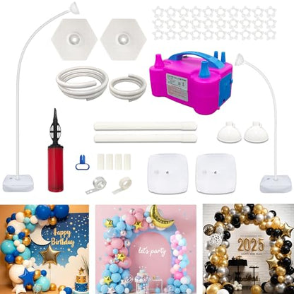 AerWo Balloon Arch Kit with Balloon Pump Electric, 8.2FT & 5FT Half Balloon Arch Stand with Base, Free Bending Balloon Stand Kit for Wedding Birthday Party Baby Shower Graduation Decorations - style: Balloon Arch Stand with Pump