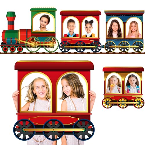Christmas Train Shaped Photo Prop Selfie Frame Party Decor Large Fabric Vintage Train Photo Booth Props Steam Train Photo Background Retro Train Banner Backdrop Sign Xmas Happy New Year Party Supplies