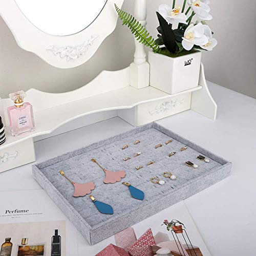 Grey Velvet Stackable 100 Slot Ring Inserts Jewelry Tray Showcase Display Organizer Holder Storage Box Case Pad Stackers for Valet Closet, Decorate Vanity Table, Cabinet, College Dorm Drawer - color: Grey 100 Slot Rings