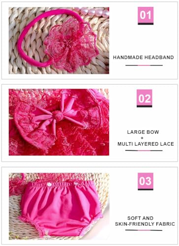 Ylsteed Newborn Photography Outfits - Lace Romper & Photo Props (Girls, Hot Pink) - color: Hot Pink