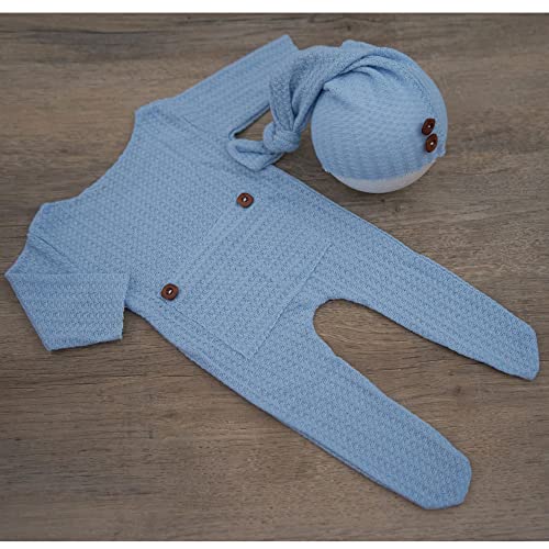 Zeroest Newborn Photography Props Boy Outfits Baby Photo Props Outfit Newborn Boy Photo Shoot Hat Set (Baby Blue) - color: Baby Blue