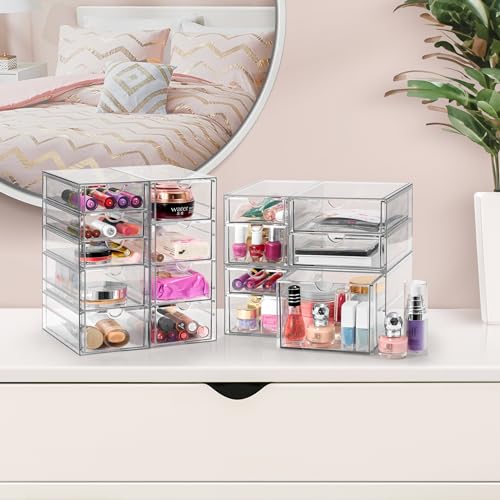 Sorbus Makeup Organizer With 16 Drawers, Acrylic Drawer Organizer for Makeup, Office Organization and Storage, Art Supplies, Jewelry, Stationary - 4 Pcs Clear Stackable Storage Bins Organizer Drawers - size: 16 Drawers