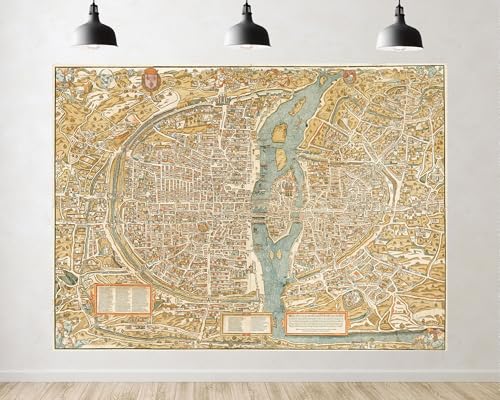 Trykid 15x10ft Vintage Paris City Map Backdrop Antique Old Retro Historical Photography Background Educational Display Study Party Decoration Tapestry Photo Booth Prop Fabric - size: 15x10ft