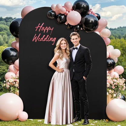 Set of 2 Black Arch Covers (6.6ft & 5ft) Spandex Stretchy Fitted Arch Backdrop Covers Wrinkle-Free Round Top Chiara Arch Stand Cover for Graduation Wedding Birthday Party Banquet Background - color: Black, size: 6.6FT, 5FT