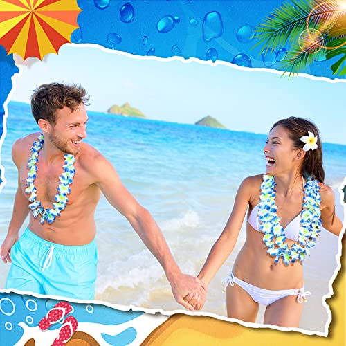 Hoteam 24 Counts Blue Hawaiian Leis Necklace Tropical Flower Lei Floral Luau Party Decorations Hawaiian Flower Luau Necklaces Hula Dance Garland Headbands for Beach Birthday Wedding Party Favors - color: Blue