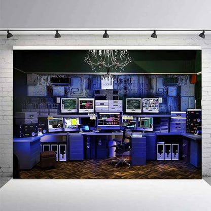 7x5ft Office Backdrop Retro Computer Photo Backdrop Hacker Room Background for Monitoring Room Decorations Photo Booth Props Supplies YUNBDJ557