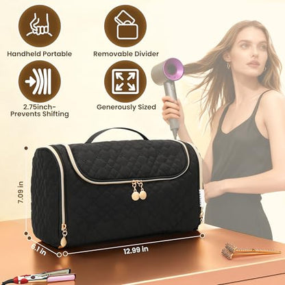 Large Travel Carrying Case for Dyson Airwrap & Shark FlexStyle, Waterproof Hair Tool Organizer Bag with Customizable Dividers, Padded Storage Pouch for Stylers & Attachments, Black