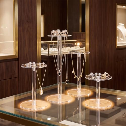 Soaoo 6 Pcs Round Acrylic Display Stands Small Clear Display Risers Plastic Clear Acrylic Pedestal Set for Hat Jewelry Watch Plant Cake (6 Size) - size: 6 Size