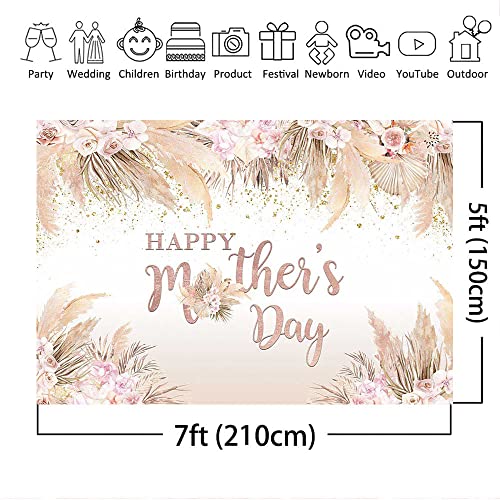 Mocsicka 7x5ft Mothers Day Backdrop Banner Boho Happy Mother's Day Photo Background Party Decorations Pampas Grass Thanks Mom Mother Day Decorations Banner Photo Booth Props - size: 7x5ft