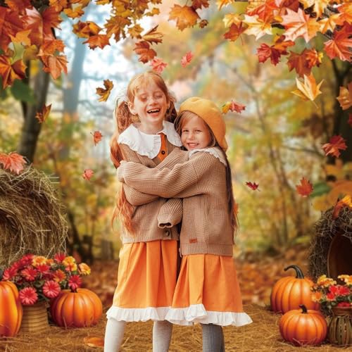 7x5ft Fall Photo Backdrop Maple Leaves and Pumpkin Photography Backdrop Falling Leaves Backdrop Autumn Scenery Photo Background Decorations Photo Props Fall Autumn Tapestry - color: Orange 06612