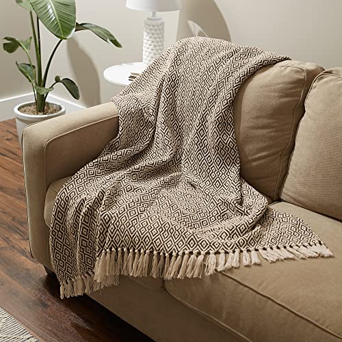 DII Rustic Farmhouse Double Diamond Woven Throw, 50x60, Brown - color: Brown