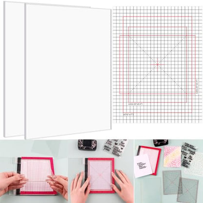 2PCS 6.5X8.5"Photopolymer Grip Mat with 4PCS Printed Guides for Stamping,Multi-Use Non-Slip Sticky Mats Fit In Stamp Positioning Tool for Card Making Hold Your Cardstock In Place When Stamping,Stencil - color: 6.5x8.5" 2xgrip Mat+4aligment