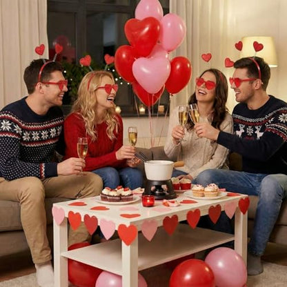 MTLEE 24 Pcs Valentines Heart Head Boppers Headbands and Heart Shape Sunglasses Valentines Party Supplies Wedding Photo Prop - color: Red