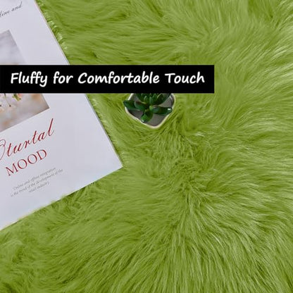 Goolela Lime Green Fluffy Runner Rug 2x6 Faux Fur Fuzzy Furry Rugs for Bedroom Bedside Shaggy Soft Rug Washable Rectangle - color: Olive Green, size: 2' x 6' (Rectangular)