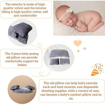 3 PCS Newborn Photography Props, 0-3 Months Baby Posing Aid Pillow, DIY Newborn Professional Photograph Shoot Set (Grey) - color: Grey