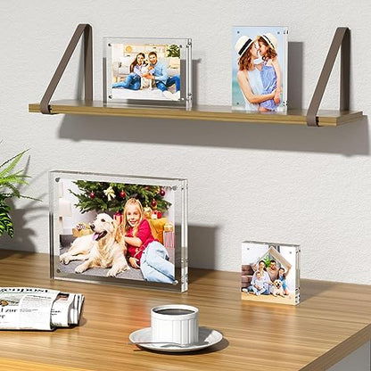 AITEE 4x4 Acrylic Picture Frames 3 Pack, 20% Thicker Block, Clear Picture Frames Freestanding Double Sided Magnetic Acrylic Lucite Frameless Transparent Square Frame Gift for Desktop Display - size: 4x4