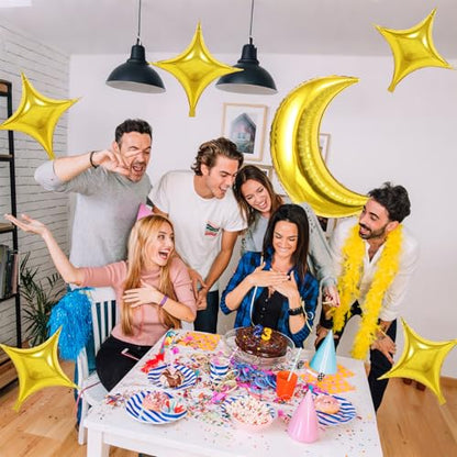 Biapian Moon and Star Balloons, 36 Inch Large Metallic Gold Moon Balloon & 18 Inch Star Foil Balloons for Ramadan Eid Baby Shower Christmas Anniversary Engagement Wedding Birthday Party Decorations - style: Moon Star