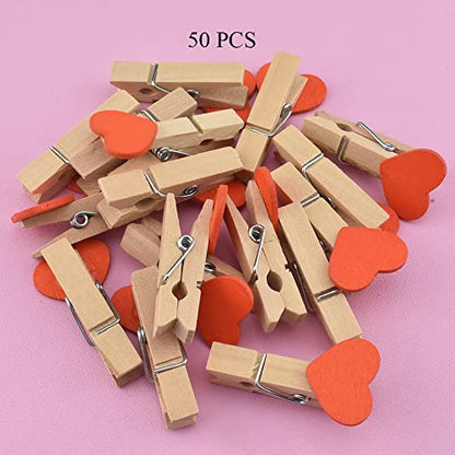HAHIYO Heart Painted Mini Wooden Clothespin Clip Photo Paper Holders 1.38inch Tight Clamp Not Fray Rope Post Notices Handy Read for Hanging Postcard Wedding Orange 50PCS - size: Orange(Heart) 1.38 inches 50 Pack