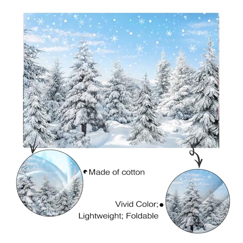 Mocsicka Winter Forest Backdrop 7x5ft White Snow Scene Photo Background Xmas Trees Snowflake Winter Wonderland Holiday Party Decor Studio Photobooth Props - size: 7x5ft (82x60 inch)