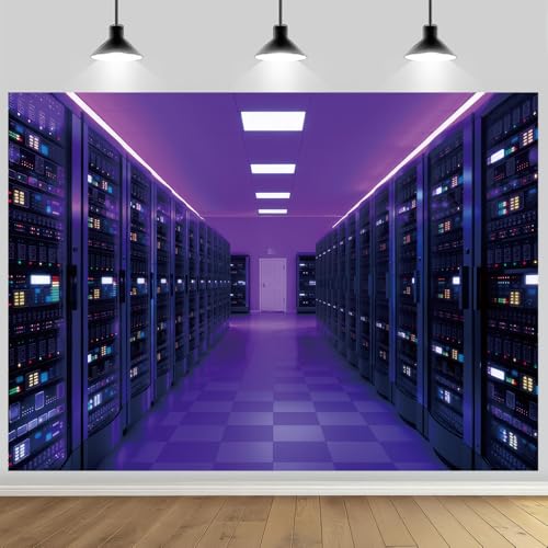 7x5FT Purple Neon Data Center Photography Backdrop Punk Futuristic Server Room Tech Theme Photo Booth Background Gaming IT Event Party Banner Decor Studio Props Supplies