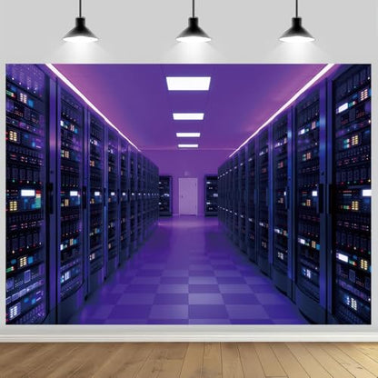 7x5FT Purple Neon Data Center Photography Backdrop Punk Futuristic Server Room Tech Theme Photo Booth Background Gaming IT Event Party Banner Decor Studio Props Supplies