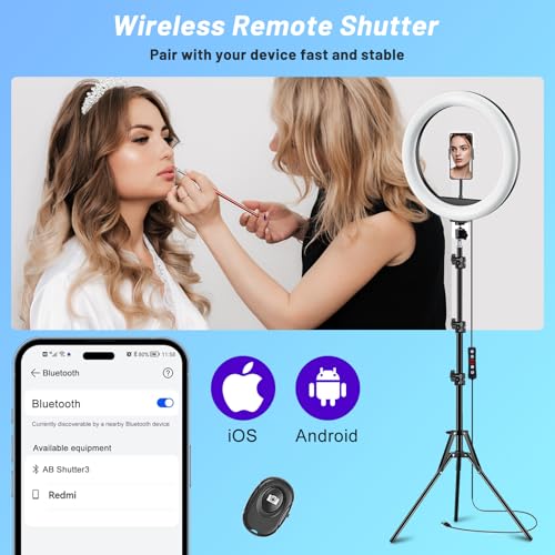 12'' Ring Light with Stand 75'' Tall & Phone Holder, 100+ Color Modes Selfie Light with Tripod Stand, Big LED Circle Lights for iPhone/Android/Camera/YouTube/Makeup/Live Stream/TikTok/Video - size: 12 inch - 29 RGB Lighting Modes