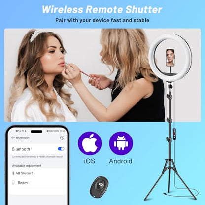 12'' Ring Light with Stand 75'' Tall & Phone Holder, 100+ Color Modes Selfie Light with Tripod Stand, Big LED Circle Lights for iPhone/Android/Camera/YouTube/Makeup/Live Stream/TikTok/Video - size: 12 inch - 29 RGB Lighting Modes