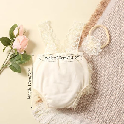 Ylsteed Newborn Photography Outfits Girl Newborn Photography Props Lace Romper Baby Photo Shoot Outfits Girls Photo Props (Strap Style - Beige) - color: Beige
