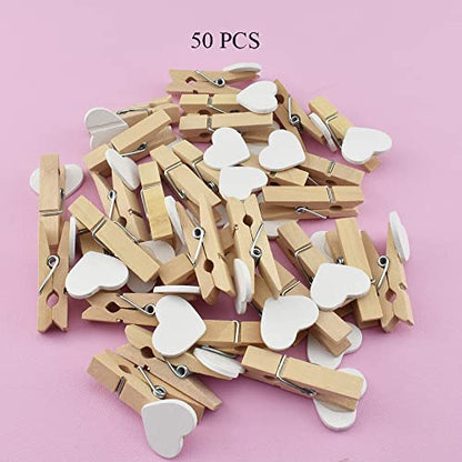 HAHIYO Heart Painted Mini Wooden Clothespin Clip Photo Paper Holders 1.38inch Tight Clamp Not Fray Rope Post Notices Handy Read for Hanging Postcard Wedding White 50PCS - size: White(Heart) 1.38 inches 50 Pack