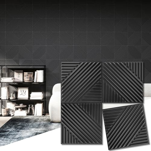 Art3d 33-Pack 3D Wall Panels for Interior Wall Decor, Textured Accent Wall Paneling for Living Room, Bedroom, TV Wall Background, 12"x12" Black - color: Black