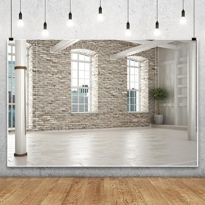 Yeele 5x3ft Modern Villa Backdrop for Photography Business Office Green Plant Brick Wall Empty Living Room Background for Online Meeting Video Conference Photo Studio Shoot Props Vinyl Wallpaper - size: 5x3ft