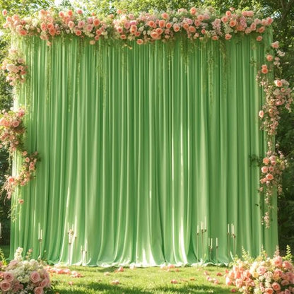 Sage Green Backdrop Curtain 4 Panels-Wrinkle-Free Green Curtains Polyester Photography Drapes for Baby Shower Birthday Party Photo Background Backdrop Stand- 16 X10FT (Sage Green) - color: Sage Green, size: W4' x H10'(4 panels)