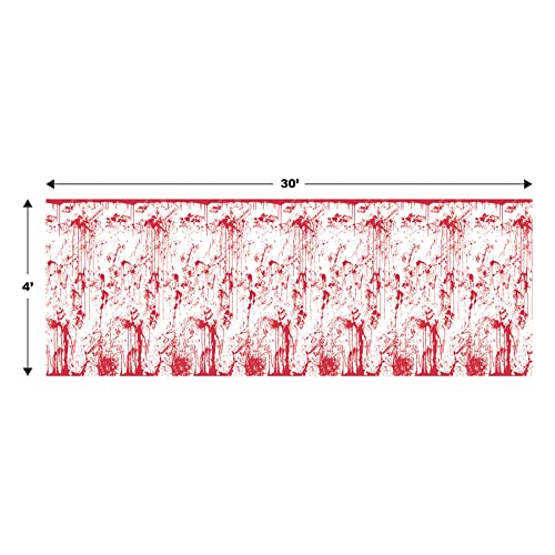 Beistle Bloody Wall Backdrops – 2 Realistic Dripping Blood Printed Plastic Wall Coverings for Halloween Haunted House Party Décor Indoor Spooky Scene Background Display, 4 Ft x 30 Ft Each - style: Bloody Wall - 2 Piece