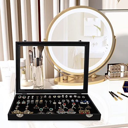 Wudygirl 32 Pairs Jewelry Organizer Velvet Jewelry Tray Clear Lid Earring HolderOrganizer Jewelry Box Earrings Holder Display Case Stackable（Earring Storage） - style: Earrings Tray