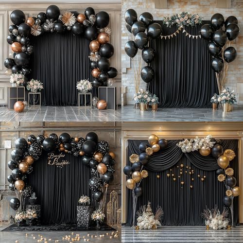 10ftx12ft Black Wrinkle-Free Wedding Backdrop Curtain -Silky Washable Black Polyester Drapes for Baby Showers, Birthday Parties, Photography, and Wedding Receptions-2 Panels 5FTx12FT - color: black, size: W5' x H12'(2 panels)