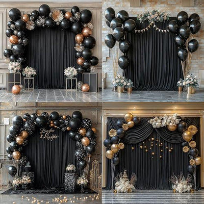 10ftx12ft Black Wrinkle-Free Wedding Backdrop Curtain -Silky Washable Black Polyester Drapes for Baby Showers, Birthday Parties, Photography, and Wedding Receptions-2 Panels 5FTx12FT - color: black, size: W5' x H12'(2 panels)