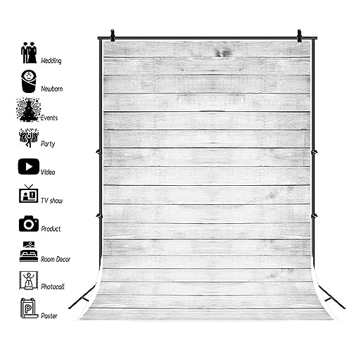AOFOTO 4x6ft White Wood Texture Backdrops for Photography Wooden Plank Board Background for Pictures Hardwood Fence Panel Kid Baby Boy Girl Artistic Portrait Photo Shoot Studio Props Video Drape Vinyl - size: 4x6ft
