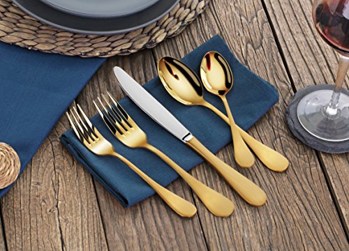 Artaste 56907 Rain 18/10 Stainless Steel Flatware 36-Piece Set, Gold Finish, Service for 12 - color: Gold