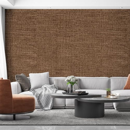 Brown Grasscloth Peel and Stick Wallpaper 17.3"x120" Faux Linen Textured Contact Paper Removable Self Adhesive Vinyl Wallpaper for Bedroom Bathroom Kitchen Cabinets - color: Brown, size: 17.3" x 120"