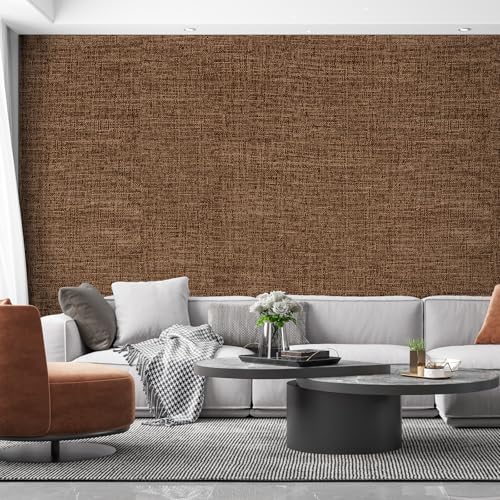 Brown Grasscloth Peel and Stick Wallpaper 17.3"x160" Faux Linen Textured Contact Paper Removable Self Adhesive Vinyl Wallpaper for Bedroom Bathroom Kitchen Cabinets - color: Brown, size: 17.3" x 160"