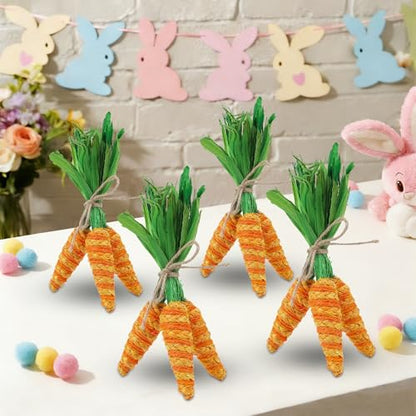 DR.DUDU Easter Decorations 12 Pcs Carrot Ornament, Sisal Jute Fabric Artificial Decor for Spring Crafts, Fireplace, Home, Kitchen Party Supplies