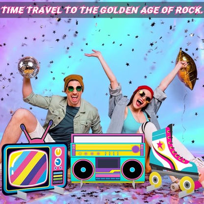 Soulchen 3 Pcs 24 Inch Large 80s 90s Photo Booth Props Retro 80s 90s Birthday Party Decorations Boombox Neon Television Roller Skates Frame Backdrop for Hip Hop Musical Party Supplies - style: 80s