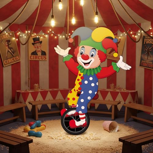 Colingmill Carnival Circus Party Decoration 3ft Circus Theme Birthday Party Supplies Clown Cardboard Cutout Standup Photo Booth Backdrop Props Life Size for Birthday Carnival Game Weddings Events - style: Clown