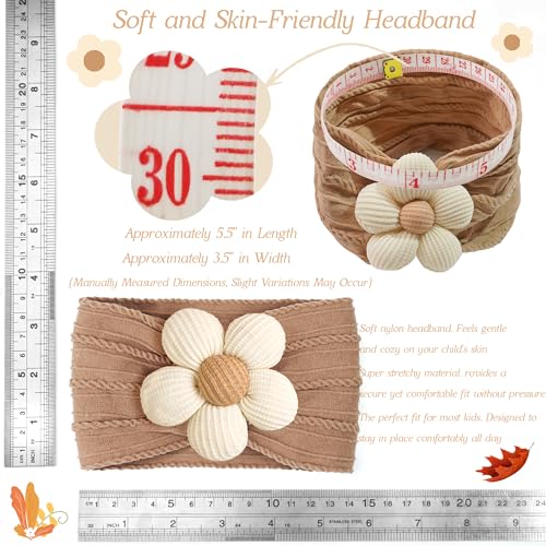 CÉLLOT Baby Flower Headbands Baby Girls Nylon Headbands Baby Essentials Stretchy Hairbands Handmade Hair Accessories for Newborn Infant Toddlers Kids (Pink,Brown,Beige) - color: Pink+Brown+Beige