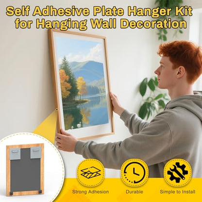 6 Pack Self Adhesive Hangers with Strong Nano Tapes, 3.15" x 3.15" Adhesive Picture Hanger, Mirror Hanging Kit, Plate Hangers for Mirrors, Photo Frames, Paintings, Decorative Plates