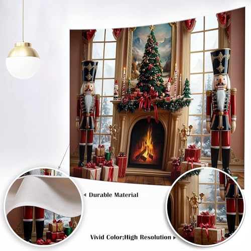 Mocsicka Merry Christmas Backdrop Nutcracker Soldier Christmas Fireplace Party Decorations Banner Xmas Tree Backrgound for Photography Photo Booth Props (Red, 10x8ft(120"x96")) - size: 10x8ft(120"x96")