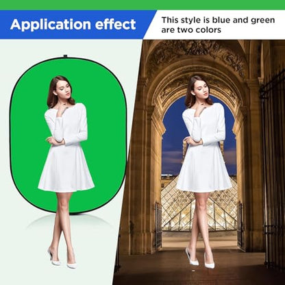 5x6.6ft/1.5×2m Chromakey Backdrop, 2-in-1 Green Screen and Blue Screen, Collapsible Pop Up Reversible Background for Photography Studio, Live Streaming, Video Shooting, YouTube(Green/Blue) - color: Green/Blue, size: 5x6.6ft