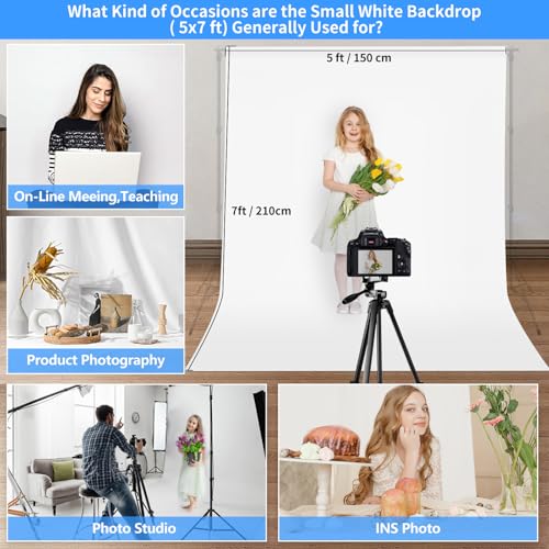 HEMMOTOP Photo Backdrop Curtains, 5x7 ft White Backdrop for Photoshoot, White Photography Seamless Backdrops Background for Easter, Birthday Party, Halloween, Photo, Projector Screen - color: White, size: 5x7ft